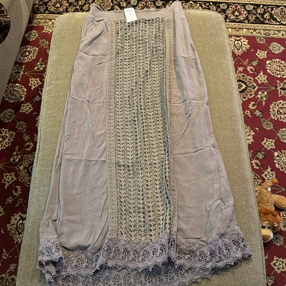 CHICOS Talpa Taupe New Maxi Skirt Center Front Lace Size 0 (TD)